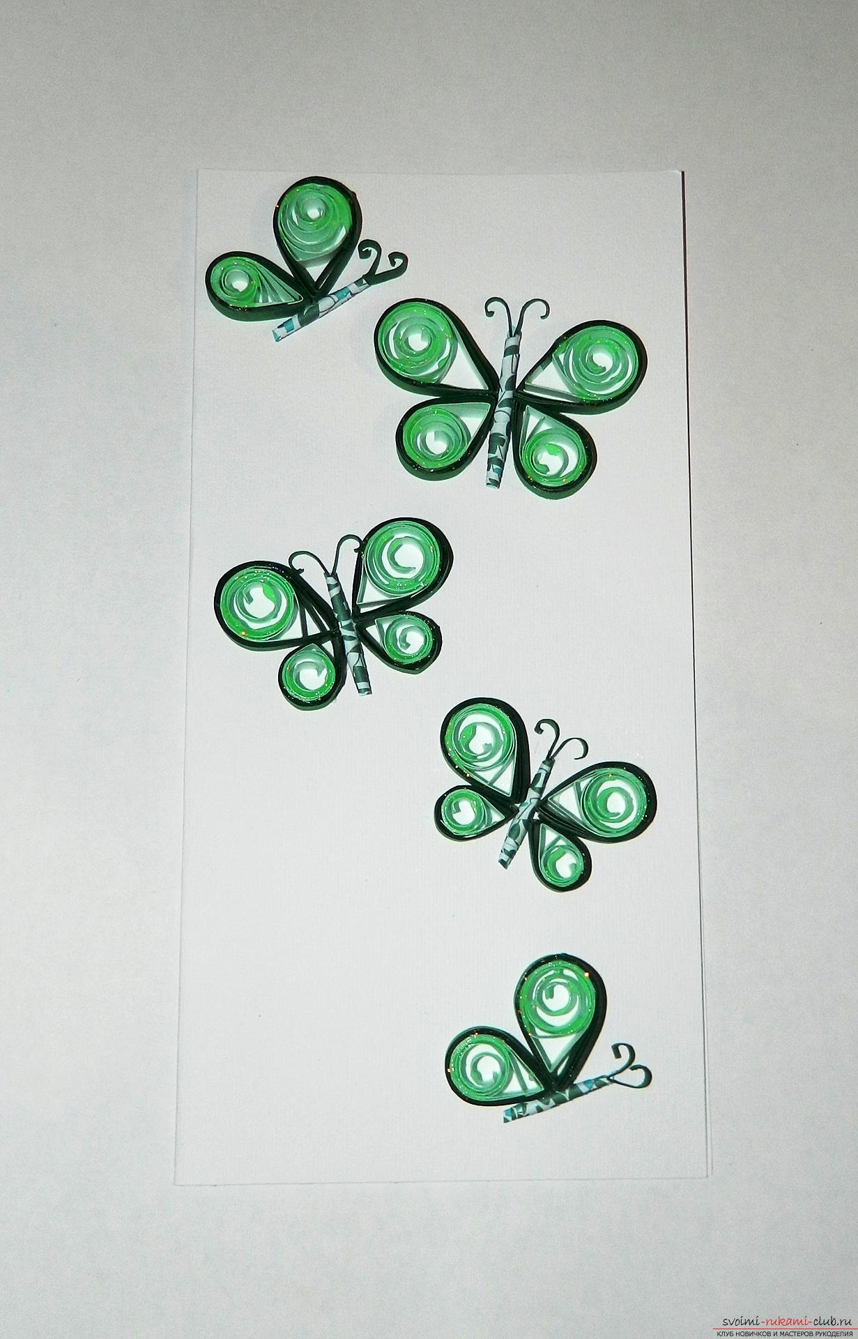 Мастер-класс простой открытки в технике квиллинг, делаем бабочку из бумаги своими руками.. Фото №20